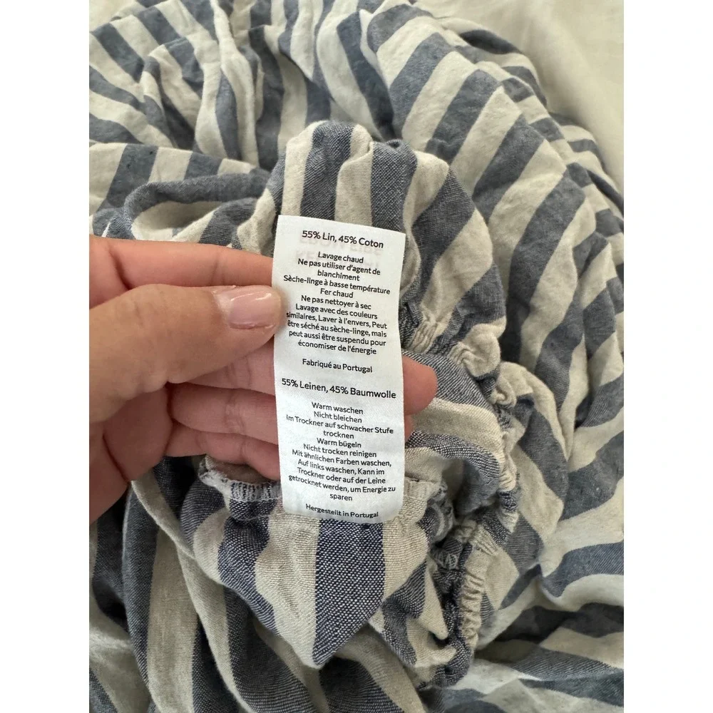 Piglet in Bed Blue Striped Linen Cotton Fitted Sheet US Queen / UK King Size